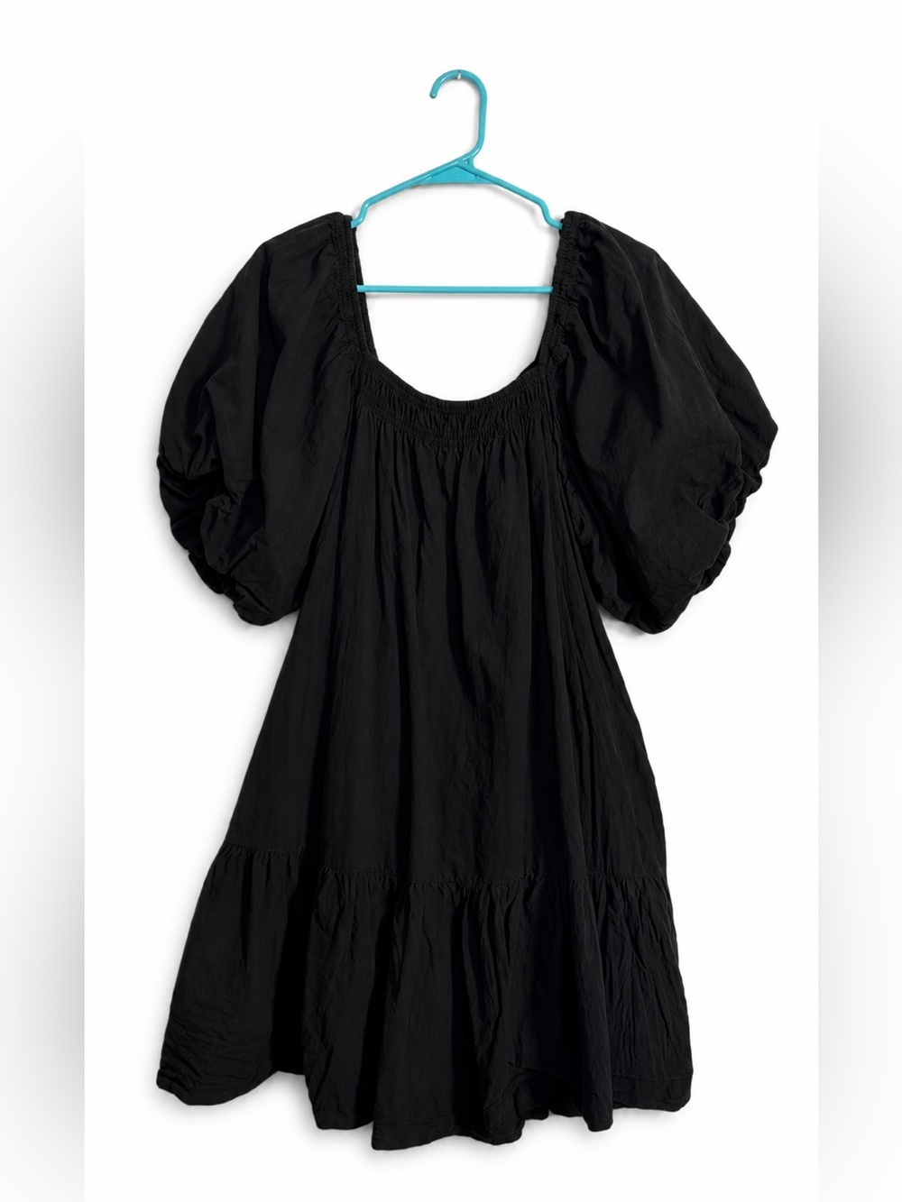 entro Black Smocked Waist Mini Dress with Puff Sleeves & Detailing Large